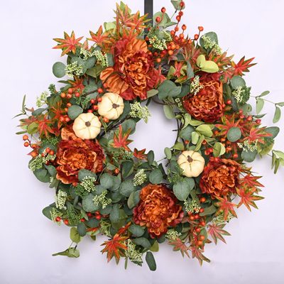 26" Faux Fall Pumpkin Front Door Wreath