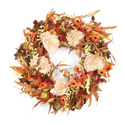Handcrafted Faux 26" Peony Leaves Fall Wreath
