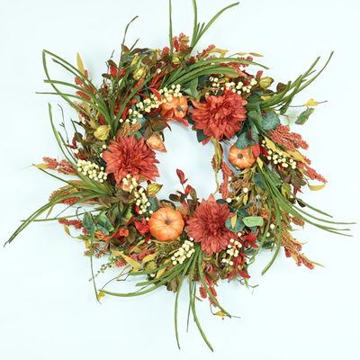 24" Fall Harvest Pumpkin Front Door Wreath