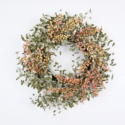 24" Farmhouse Mini Eucalyptus Blossom Berry Wreath for Front Door