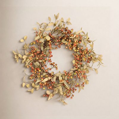 22" Farmhouse Autumn Foliage Harvest Blossom Eucalyptus Berry Twig Wreath