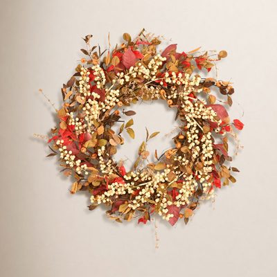 Farmhouse Blossom Cluster Foliage Berry Fall Wreath for Front Door