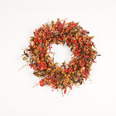 Farmhouse Fall Harvest Foliage Berry Front Door Wreath