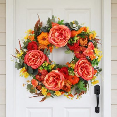 Fall Peony Pumpkin Wreath with Eucalyptus Leaves