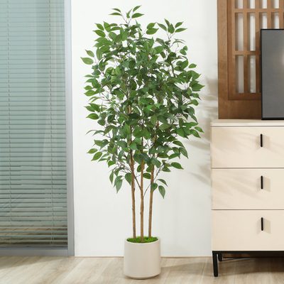 Adcock Faux Ficus Tree in White Planter