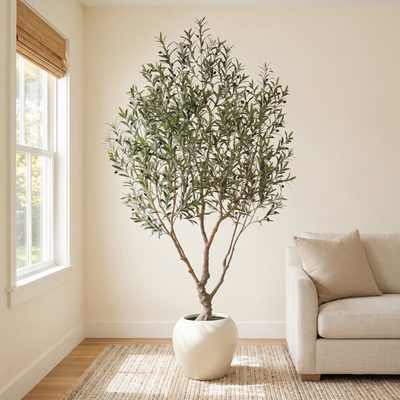 Alvina 96" Artificial Olive Tree with White Planter