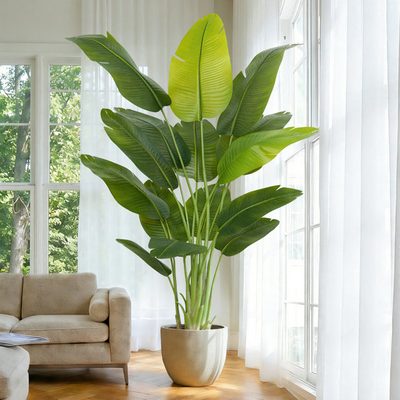 6.5 ft Artificial Bird of Paradise Tree in Black Cement Pot
