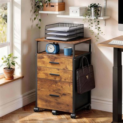Rolling File Cabinet and Printer Stand with Storage Drawers