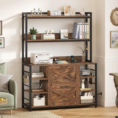 Vertical Filing Cabinet with Lock and Charging Station