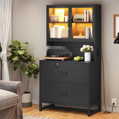 2-Drawer File Cabinet with Lock and Charging Station