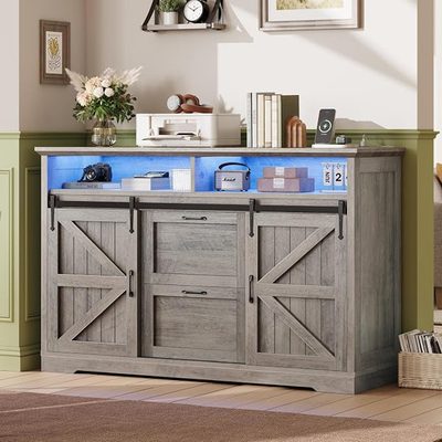 47 Inch 2-Drawer Farmhouse Filing Cabinet with Barn Doors