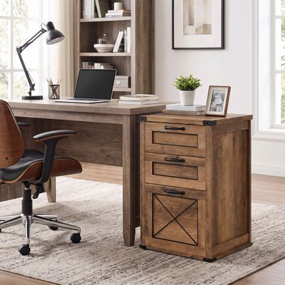 18 Inch Farmhouse Barn Door 3-Drawer File Cabinet