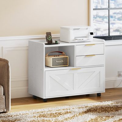 31.5 Inch Wide Mobile File Cabinet with Storage and Charging Station