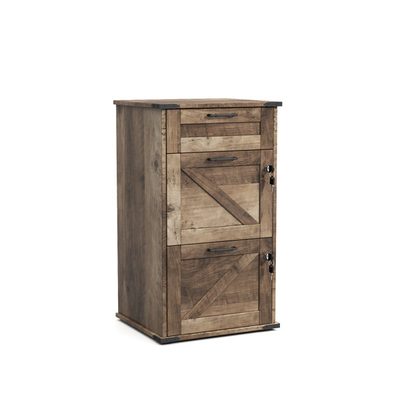 Flynt Barn Door Wooden 3-Drawer File Cabinet with Lock