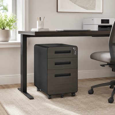 3-Drawer Rolling Black Metal File Cabinet with Lock