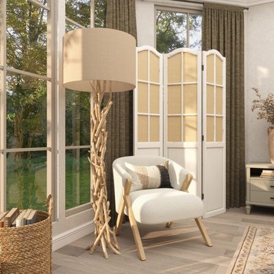 Boyett Solid Wood Floor Lamp with Linen Shade