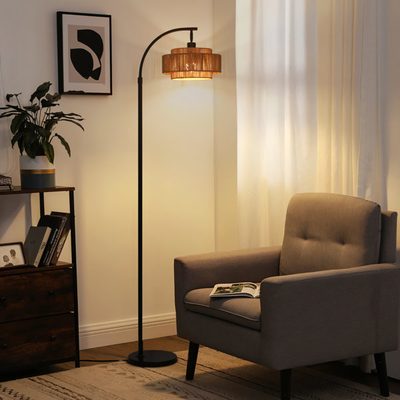 Aarzo 69.6" Arched Rattan Floor Lamp with LED and Remote