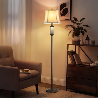 65.3" Antique Brass Floor Lamp with Night Light