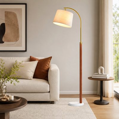 62.71" Solid Wood Floor Lamp with Linen Shade