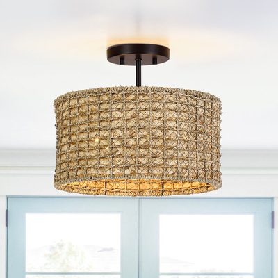 Stutz 2-Light 13.6" Rattan Semi Flush Mount