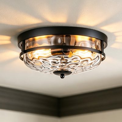 Boatner Flush Mount with Clear Hammered Glass