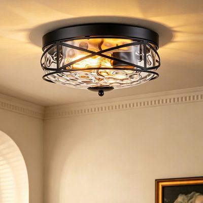 Boatner Flush Mount Ceiling Light with Hammered Glass