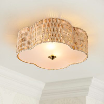 Alonza 16.75" 2-Light Dimmable Natural Rattan Flush Mount