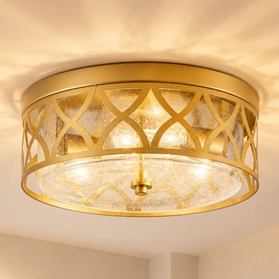Shantel 2-Light Seeded Glass Gold Dimmable Flush Mount