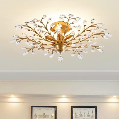 Jamei 31.5" 5-Light Metal and Crystal Dimmable Semi-Flush Mount