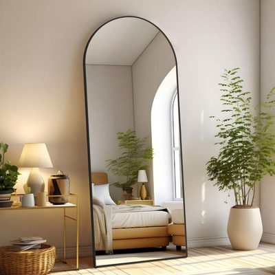 Arched Metal Oversized Full Length Mirror with Stand