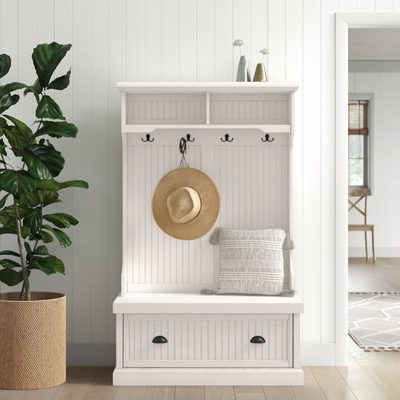 Seaside 40 Inch Hall Tree with Bench and Shoe Storage
