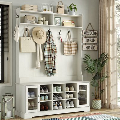 Jaxsin 51 Inch Hall Tree with Bench and Shoe Storage