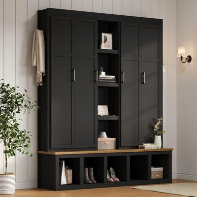 63 Inch Hall Tree with Bench and Hooks