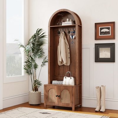 Arch Hall Tree with Bench, Shoe Storage and 4 Hooks