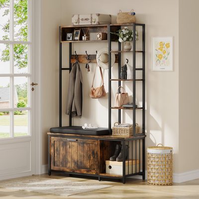 Hall Tree with Bench, Shoe Storage and 4 Hooks