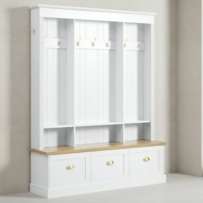 75 Inch Hall Tree with Built-In LED Light and 3 Large Cabinets