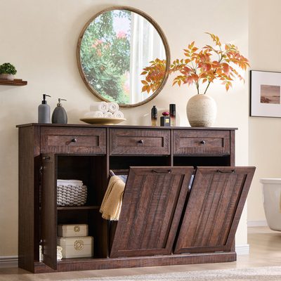 Ahart Triple Tilt-Out Farmhouse Laundry Hamper Cabinet