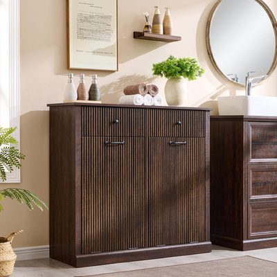 Modern Fluted Tilt-Out Laundry Hamper Cabinet with Drawers