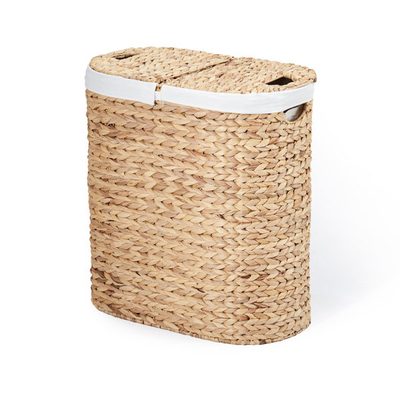Handwoven Water Hyacinth Double Lidded Oval Hamper Sorter