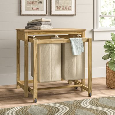 Wood Rolling Laundry Sorter with Handles