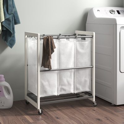 3-Bag Rolling Laundry Cart with Removable Bags