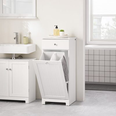 Tilt-Out Laundry Hamper Cabinet with Drawer