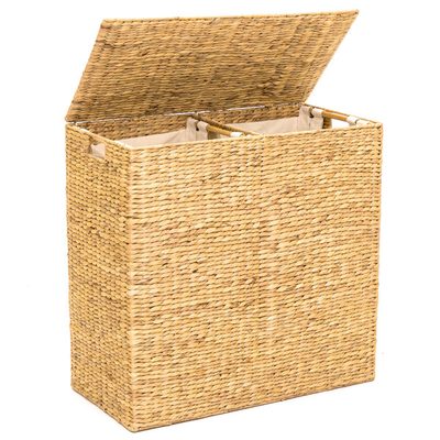 Large Water Hyacinth Double Laundry Hamper with 2 Liner Bags
