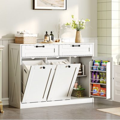 Double Tilt-Out Laundry Hamper Cabinet, 43 Inch