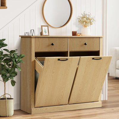 Tilt-Out Fluted Laundry Hamper Cabinet