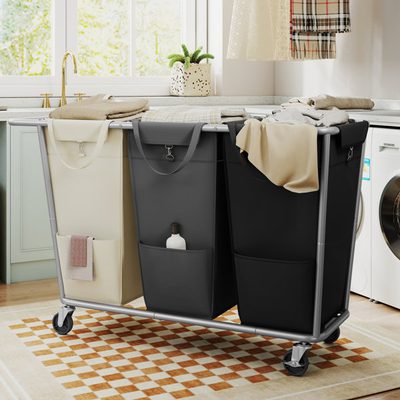 3-Section Laundry Sorter with Wheels, 77 Gallons