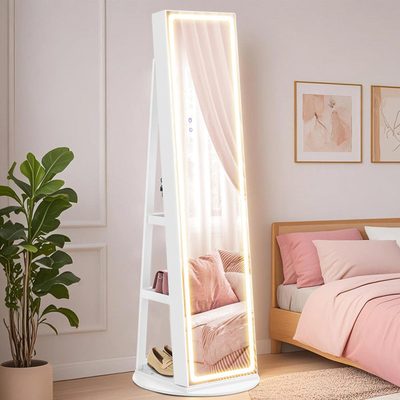 LED Mirror Lockable Standing Jewelry Cabinet