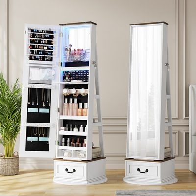 Jewelry Armoire Cabinet with Mirror, LED Lights and Rotating Shelves