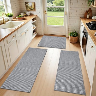 Neutral Non-Slip Kitchen Mat Runner, Set of 3