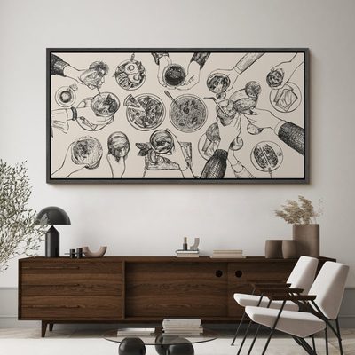 Kitchen Food Culinary Gathering Pen and Ink Food and Drinks